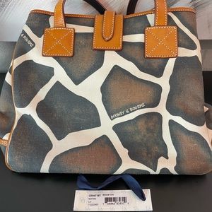 Dooney & Bourke vintage tote bag mustard giraffe print. Verified authentic.